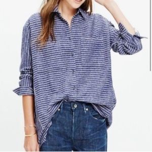 Madewell blue gray striped flannel shirt jacket pockets XL